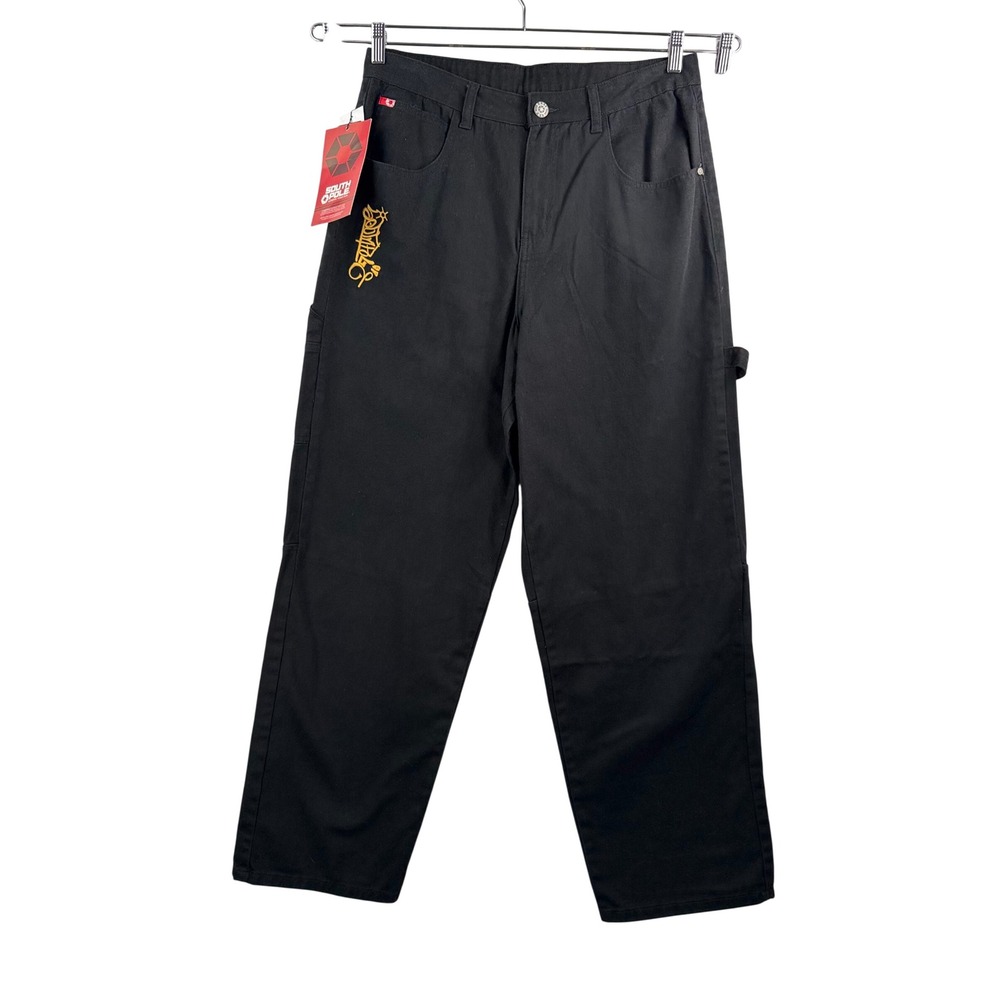 Southpole baggy Carpenter Pants‎ sz M Black Embroidered Graphic Y2K grunge